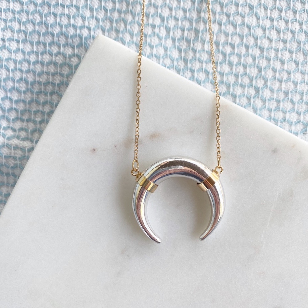 "Kinsey" Necklace || Silver & Gold Horn Pendant - Picture 6 of 13